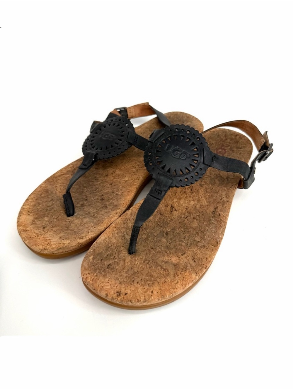 UGG Black Ayden ll Leather Thong Cork Sandals